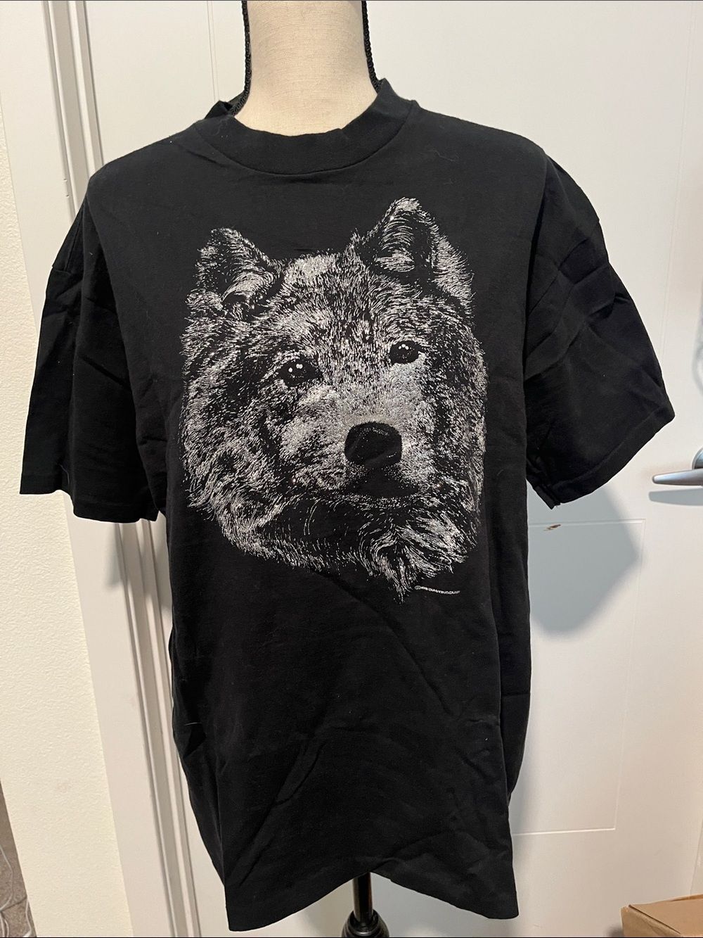 Vintage Diamond Dust Wolf Black Glitter Graphic Wolf Face Short Sleeve T-Shirt